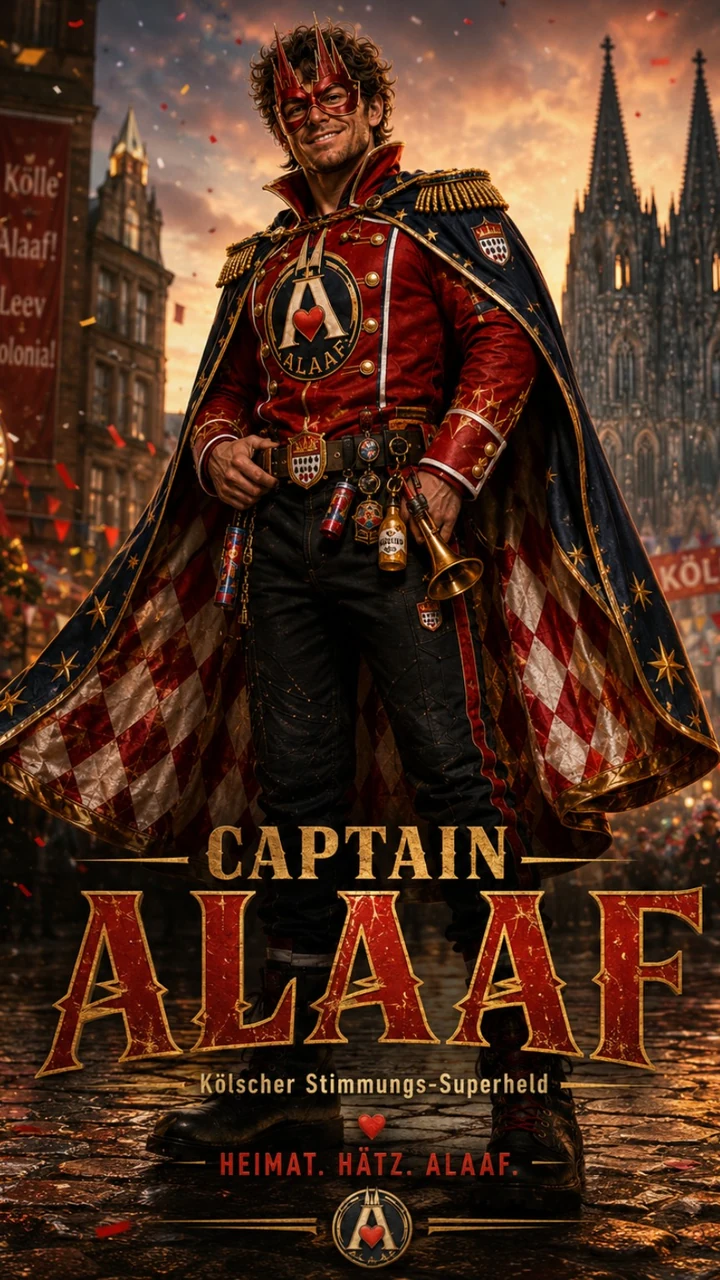 Captain Alaaf vor Köln bei Nacht