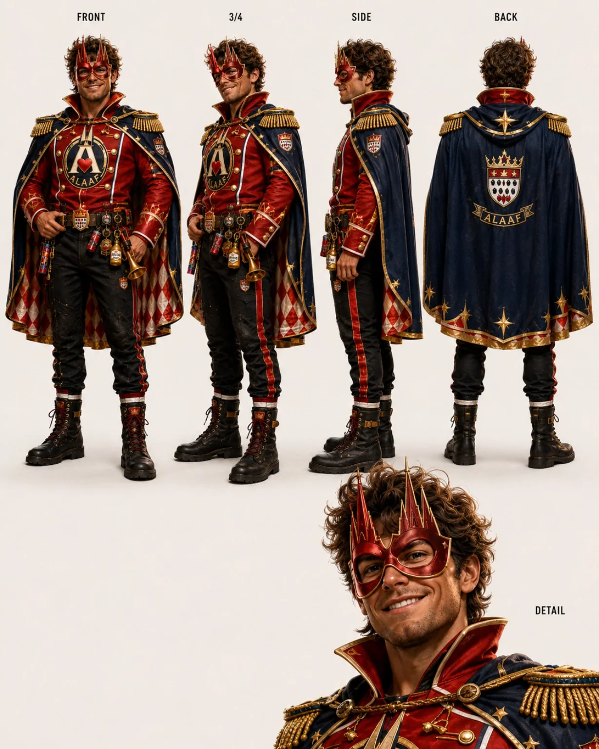 Captain Alaaf Outfit von vorne, Seite und hinten